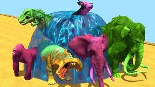 New,Fountain crossing with gorilla, zombie  Mammoth, tyrannosaurus, elephant, Cow