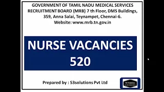 Tamil Nadu Medical Services Recruitment Board- Nurses Vacancy 2019