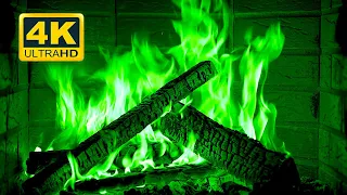 🔥🎃 Halloween Fireplace 4K (12 HOURS). Magic Fireplace with green flames. Fireplace Burning 4K