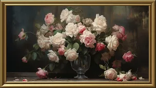 Vintage Roses Painting | Gold Frame TV Art | Art Screensaver for TV | 1 Scene - 2 Hrs