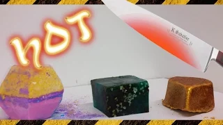 EXPERIMENT 1000 degree GLOWING HOT knife VS lush bombs