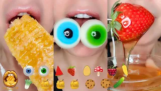 Satisfying ASMR Eating Emoji Food RAW HONEY TROLLI EYEBALLS COOKIE DOUGH Mukbang