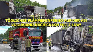 ++ FLAMMENINFERNO ENDET TÖDLICH ++ LKW RAST IN STAUENDE, 2 LASTER GEHEN IN FLAMMEN AUF | FEUERWEHR