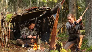 3 Day Solo Bushcraft🌲Cozy Rain, Catch & Cook, Archery & Building Shelter