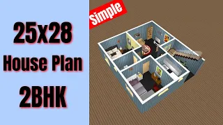 25x28 House Plan 2bhk || 2 Bedrooms House Design 3D || 25 x 28 ghar ka naksha || 700 sqft house plan