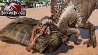 Jurassic World Evolution - Spinosaurus, T-Rex & Ceratosaurus Breakout & Fight! (1080p 60FPS)