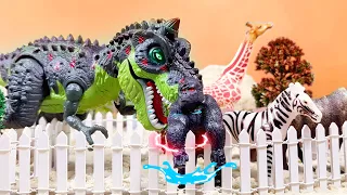 Dinosaurs Attack Trucks And Eat Animals | Toy Car Story