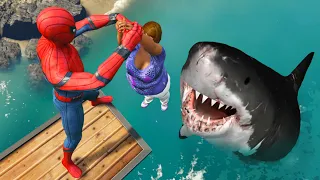 GTA 5 Water Ragdolls • Spiderman vs Megalodon vol.5
