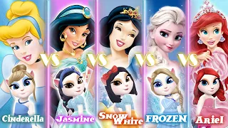 My talking angela 2 || ALL Princess || Cinderella vS Jasmine vS  Snow White Vs Frozen vS Ariel