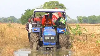 Sonalika 60 Rx stuck in mud with paddy threasher | Eicher Tractor stuck in mud