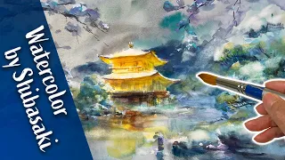 [Eng sub] Kinkaku-ji Temple in Kyoto / Watercolor painting landscape / Calming art