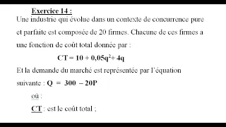 TD Microéconomie EXERCICE 13 " marché de concurrence pure et parfaite : équilibre du marché