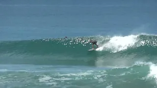 Jett Abate . local kid  Surfing  Playa Colorado  Nicaragua.  7 year old .  his second Barrel .