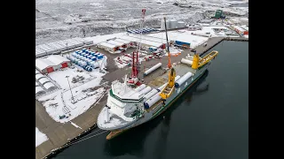 Viking Windfarm blades and towers delivered to Greenhead Base, Lerwick Harbour, Shetland.