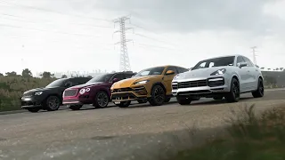 Forza Horizon 5 Drag Race - Lamborghini Urus vs Cayenne Turbo vs Jeep Trackhawk vs Bentley Bentayga