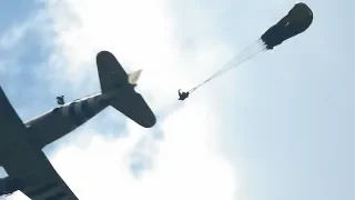 The Liberty Jump Team jumping from C-47 "Whiskey 7" at Geneseo 2018 - Sunday