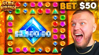 I TRIED $50 SPINS ON GEMS BONANZA AND HIT THIS!! ($50 000 BAIT)