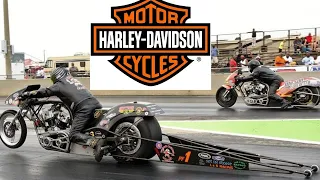 INSANE PRO FUEL NITRO HARLEY DAVIDSON DRAG BIKE BATTLE ON FAST NHRA TRACK FOR BIG MANCUP PURSE MONEY