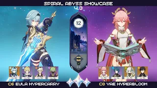 Spiral Abyss 4.3 - Floor 12 | C6 Eula Hypercarry and C0 Yae Hyperbloom [9 stars]