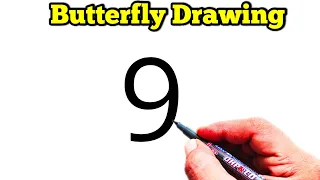 How to draw butterfly from 9 number | Easy butterfly drawing | Number drawing