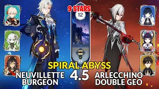 Spiral Abyss│Neuvillette Burgeon & Arlecchino Double Geo | Floor 12 - 9 Stars | Genshin Impact