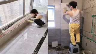 Young Man with great tiling skills -Great tiling skills -Great technique in construction PART 39