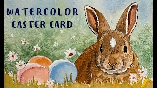 Easy Watercolor Easter Card with Bunny and Eggs for Beginners