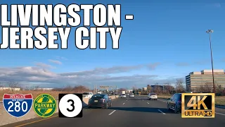 Livingston to Jersey City Heights drive via I-280, GSP & NJ-3 (4K)