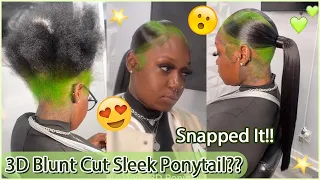 Have You Ever Tried 3D Blunt Cut Ponytail?🤯 Green Color Hair | Highlight Hair Tutorial #Elfinhair