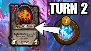 TURN 2 FIERY FELBLOOD?! perfect MECH support | Hearthstone Battlegrounds