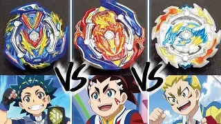 BEYBLADE BURST HEROES! - Valt & Slash Valkyrie VS Aiga & Union Achilles VS Drum & Ace Dragon