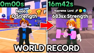 I Set NEW WORLD RECORD Time Beating Arm Wrestling Simulator! (World 1 to World 7)