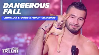 Wow ! A dangerous FALL in this act - CHRISTIAN STOINEV & PERCY - France's Got Talent 2021