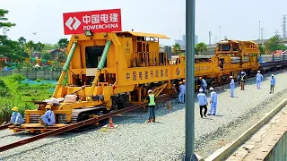 AMAZING, Monster Vehicle Pulls 500 Meters of Rail on INDONESIAN High Speed ​​Train Line Construction