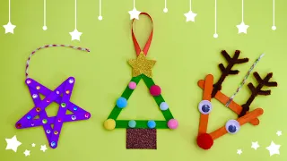 Popsicle Stick Xmas Ornaments DIY Ideas Step By Step Tutorial for Kids |Xmas Craft DIY idea for kids