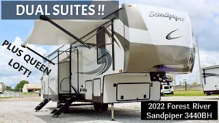 Two Bedroom Fifth Wheel RV! Dual Suites! 2022 Forest River Sandpiper 3440BH