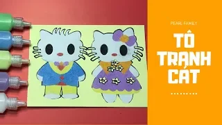 Tô tranh cát Mèo hello kitty | Colored sand painting Hello Kitty