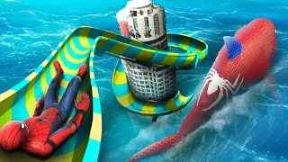 GTA 5 Water Ragdolls | SPIDERLODON VS Spiderman ep.5 (Flooded City)