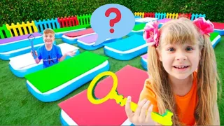 Diana and Oliver Inflatable Maze Challenge and Other Adventure Stories for Kids #dianaandroma #roma