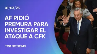 Alberto Fernández pidió premura para investigar el ataque a Cristina Kirchner