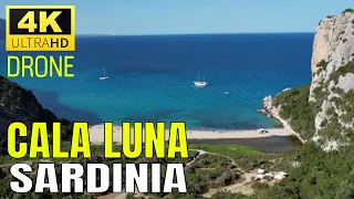 Cala Luna, one of the most scenic beaches of Sardinia, Italy. 4K Drone