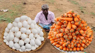 CHICKEN  OMELETTE  | Huge Eggs With Carrot & Chicken Meat | Omelette Recipe Cooking village