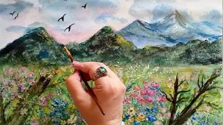 How to Paint Wondering Wild Flower Meadow | Landscape Acrylic painting