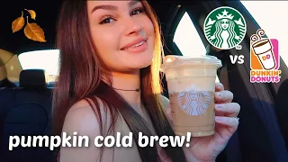 Pumpkin cold brew is back!! Starbucks vs. Dunkin taste test 🎃☕️