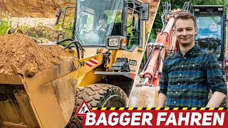 Ich fahre einen BAGGER und einen RADLADER - ein Tag unterwegs in der Kiesgrube!