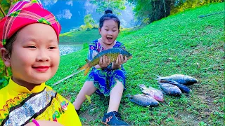 Poor girl's fishing technique - using earthworms as bait to catch carp and tilapia for sale