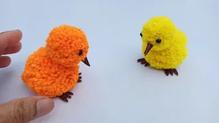 Super Easy Pom Pom Chicken Making Idea with Fingers- DIY Pom Pom Chick- How to Make Yarn Chicken DIY