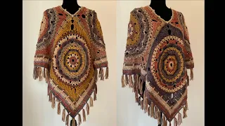 Crochet Mandala Poncho, Warm Bohemian Colors part 1 🧶