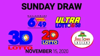 Lotto Result November 15 2020 - Sunday Draw (2D, 3D, 6/49, 6/58)