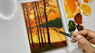 Calm lake painting/sunset painting/acrylic painting tutorial/acrylic painting tutorial for beginners